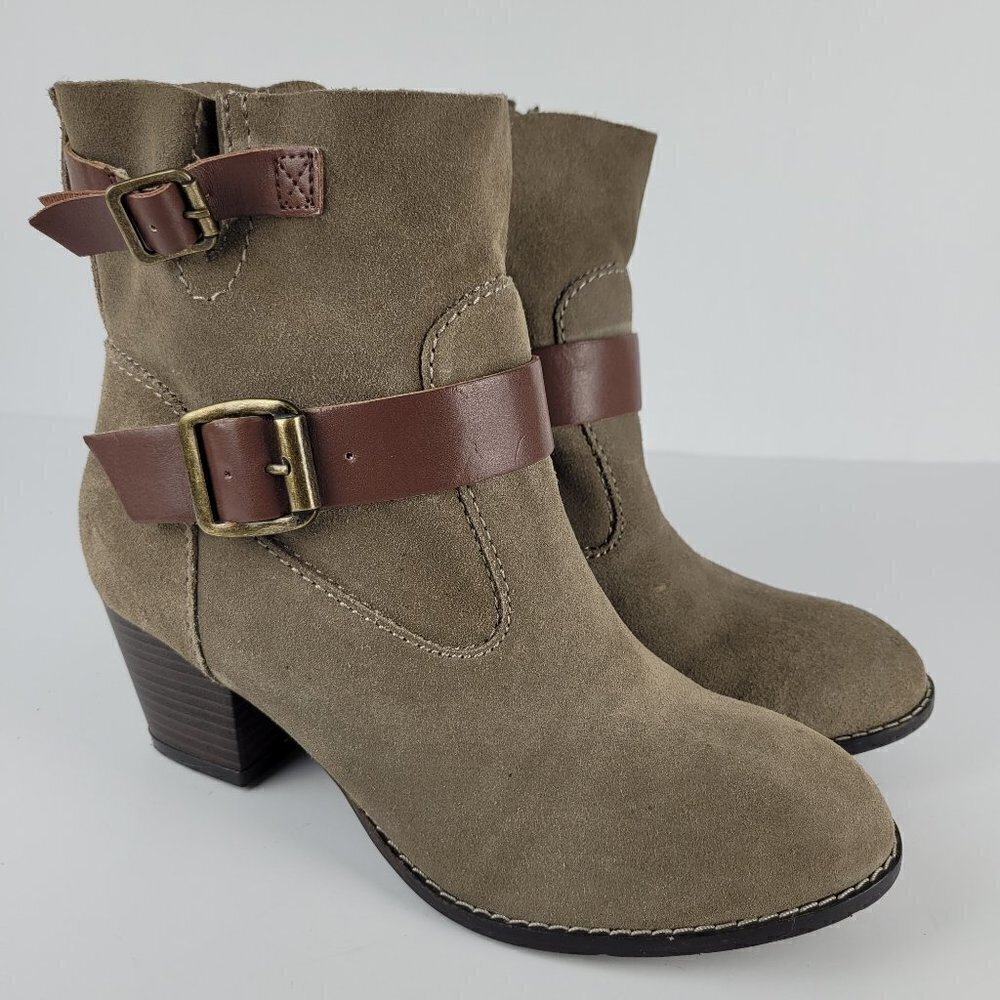 Dolce Vita Taupe Suede Brown Buckle Strap Detail Heeled Ankle Boots 6.5